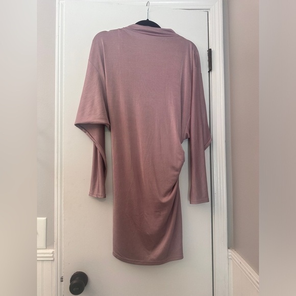 Zara Women’s Pink Satin Mini Dress with Mock Neck and Long Sleeves Size M - Picture 2 of 13